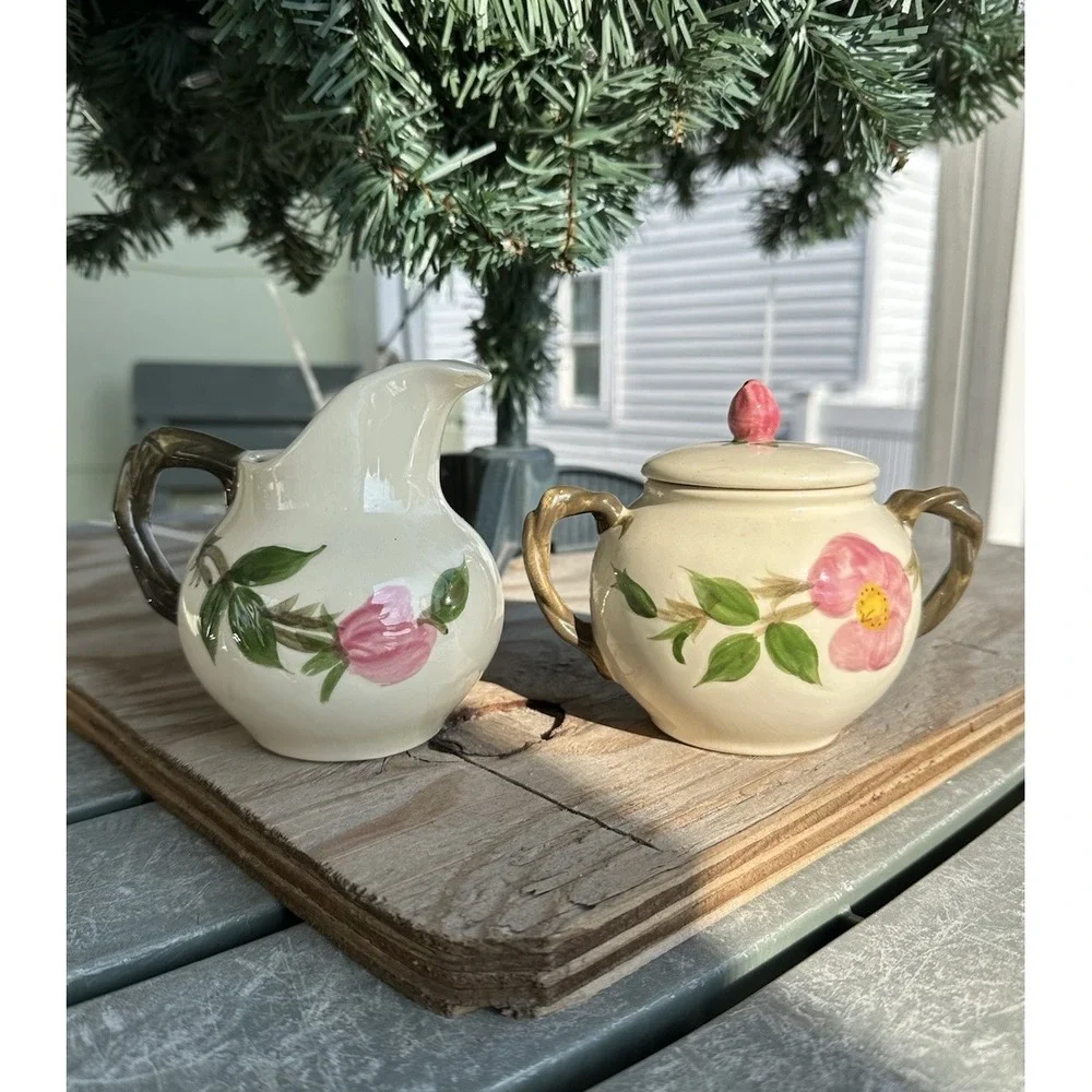 Franciscan Vintage Desert Rose Creamer and Sugar Bowl Set with Lid Flying F  **